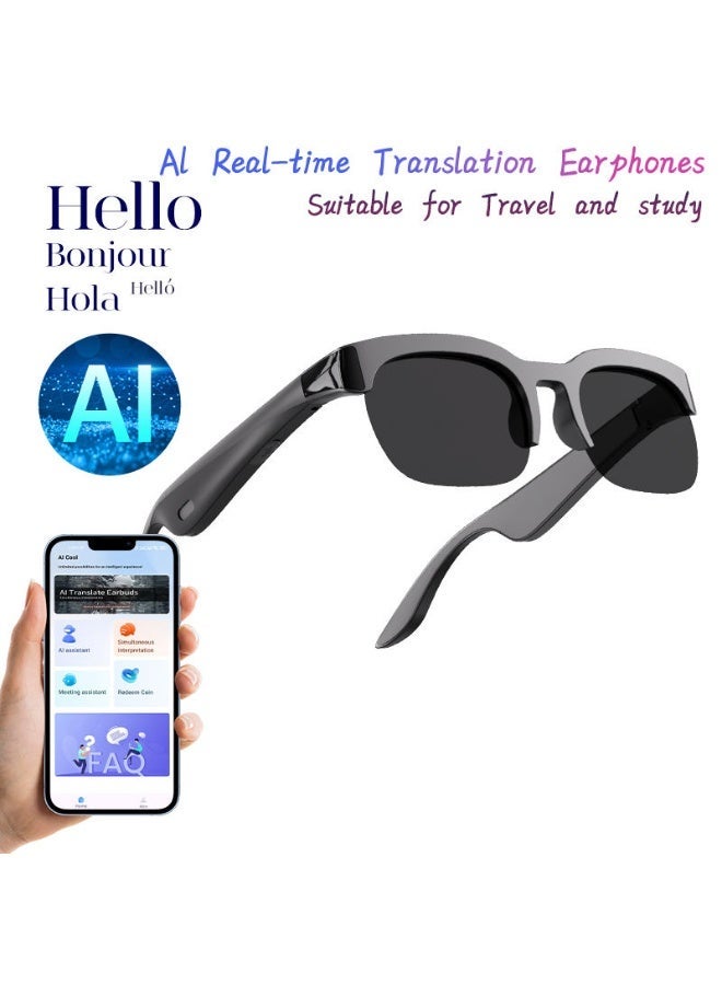 2-in-1 Smart Glasses Headset with AI Translator, Support 150 Languages Real-time Voice Translation, HD Microphone for Clear Calls & Stereo Music Experience, Lightweight & Comfortable Wearing, Sensitive Touch Control, Ideal for Business Trips, Cross-border Travel & Language Learning, Fashion Unisex Smart Wearable Accessory - Image 1
